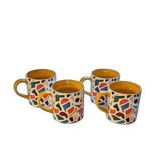 Room Essentials by Target Geometric Art Mosaic Stoneware 4 x Mugs - New